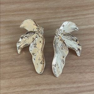 Floral Petal Gold Tone Statement Earrings